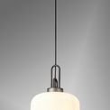 Angela 1 Light Pendant E27 With 30cm Pumpkin Shaped Ribbed Glass, Opal Black/Aged Pewter additional 1