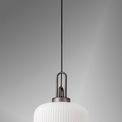 Angela 1 Light Pendant E27 With 30cm Pumpkin Shaped Ribbed Glass, Opal Black/Aged Pewter additional 2