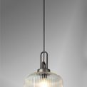 Angela 1 Light Pendant E27 30cm Pumpkin Shaped Ribbed Glass, Clear Black/Aged Pewter additional 1