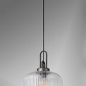 Angela 1 Light Pendant E27 30cm Pumpkin Shaped Ribbed Glass, Clear Black/Aged Pewter additional 2