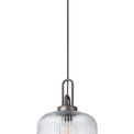 Angela 1 Light Pendant E27 30cm Pumpkin Shaped Ribbed Glass, Clear Black/Aged Pewter additional 4