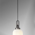 Angela 1 Light Pendant E27 20cm Tubular Ribbed Glass, Opal Black/Aged Pewter additional 1