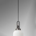 Angela 1 Light Pendant E27 20cm Tubular Ribbed Glass, Opal Black/Aged Pewter additional 2
