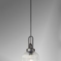 Angela 1 Light Pendant E27 20cm Tubular Ribbed Glass, Clear Black/Aged Pewter additional 2