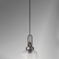 Angela 1 Light Pendant E27 20cm Tubular Ribbed Glass, Clear Black/Aged Pewter additional 1