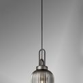Angela 1 Light Pendant E27 20cm Tubular Ribbed Glass, Smoked Black/Aged Pewter additional 1