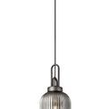 Angela 1 Light Pendant E27 20cm Tubular Ribbed Glass, Smoked Black/Aged Pewter additional 3
