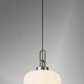Angela 1 Light Pendant E27 30cm Pumpkin Shaped Ribbed Glass, Opal Antique Silver/Black additional 1