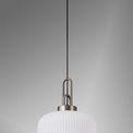 Angela 1 Light Pendant E27 30cm Pumpkin Shaped Ribbed Glass, Opal Antique Silver/Black additional 2