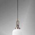 Angela 1 Light Pendant E27 20cm Tubular Ribbed Glass, Opal Antique Silver/Black additional 2
