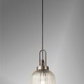 Angela 1 Light Pendant E27 20cm Tubular Ribbed Glass, Clear Antique Silver/Black additional 1