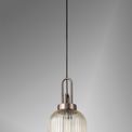 Angela 1 Light Pendant E27 20cm Tubular Ribbed Glass, Clear Antique Silver/Black additional 2