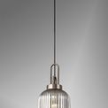 Angela 1 Light Pendant E27 20cm Tubular Ribbed Glass, Smoked Antique Silver/Black additional 1