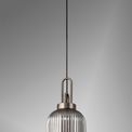 Angela 1 Light Pendant E27 20cm Tubular Ribbed Glass, Smoked Antique Silver/Black additional 2
