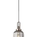 Angela 1 Light Pendant E27 20cm Tubular Ribbed Glass, Smoked Antique Silver/Black additional 4