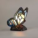 Mandy Tiffany Butterfly Table Lamp, 1 x E14, Black Base With Blue/Pink Glass With Clear Crystal additional 5
