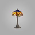Haze 2 Light Octagonal Table Lamp E27 With 40cm Tiffany Shade, Blue/Orange/Crystal/Aged Antique Brass additional 1
