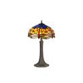 Haze 2 Light Octagonal Table Lamp E27 With 40cm Tiffany Shade, Blue/Orange/Crystal/Aged Antique Brass additional 2