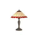Una 2 Light Curved Table Lamp E27 With 40cm Tiffany Shade, Red/Cream/Crystal/Aged Antique Brass additional 2