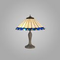 Una 2 Light Curved Table Lamp E27 With 40cm Tiffany Shade, Blue/Cream/Crystal/Aged Antique Brass additional 1