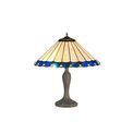 Una 2 Light Curved Table Lamp E27 With 40cm Tiffany Shade, Blue/Cream/Crystal/Aged Antique Brass additional 2
