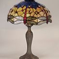 Haze 2 Light Curved Table Lamp E27 With 40cm Tiffany Shade, Blue/Orange/Crystal/Aged Antique Brass additional 2