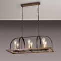 Lara Pendant/Semi Flush Oblong 6 Light E27, Antique Bronze / Brown Oxide / Wood additional 1