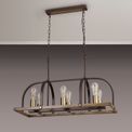 Lara Pendant/Semi Flush Oblong 6 Light E27, Antique Bronze / Brown Oxide / Wood additional 4