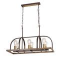 Lara Pendant/Semi Flush Oblong 6 Light E27, Antique Bronze / Brown Oxide / Wood additional 12