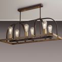 Lara Pendant/Semi Flush Oblong 6 Light E27, Antique Bronze / Brown Oxide / Wood additional 2
