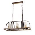 Lara Pendant/Semi Flush Oblong 6 Light E27, Antique Bronze / Brown Oxide / Wood additional 5