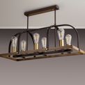 Lara Pendant/Semi Flush Oblong 6 Light E27, Antique Bronze / Brown Oxide / Wood additional 3