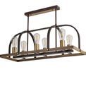 Lara Pendant/Semi Flush Oblong 6 Light E27, Antique Bronze / Brown Oxide / Wood additional 6