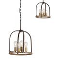 Lara Pendant/Semi Flush Round 4 Light E27, Antique Bronze / Brown Oxide / Wood additional 12