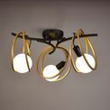 Lyra Double Ring Ceiling Flush, 3 Light E27, Matt Black / Painted Gold, G95/120 Lamp Recommended additional 1