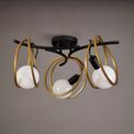 Lyra Double Ring Ceiling Flush, 3 Light E27, Matt Black / Painted Gold, G95/120 Lamp Recommended additional 6