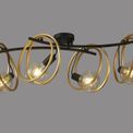 Lyra Double Ring Ceiling Flush, 4 Light E27, Matt Black / Painted Gold, G95/120 Lamp Recommended additional 9