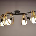 Lyra Double Ring Ceiling Flush, 4 Light E27, Matt Black / Painted Gold, G95/120 Lamp Recommended additional 1