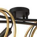 Lyra Double Ring Ceiling Flush, 4 Light E27, Matt Black / Painted Gold, G95/120 Lamp Recommended additional 12