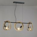 Lyra Double Ring Linear Pendant, 3 Light E27, Matt Black / Painted Gold, G95/120 Lamp Recommended additional 13
