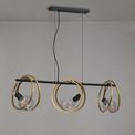 Lyra Double Ring Linear Pendant, 3 Light E27, Matt Black / Painted Gold, G95/120 Lamp Recommended additional 12