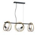 Lyra Double Ring Linear Pendant, 3 Light E27, Matt Black / Painted Gold, G95/120 Lamp Recommended additional 11