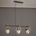 Lyra Double Ring Linear Pendant, 3 Light E27, Matt Black / Painted Gold, G95/120 Lamp Recommended additional 2