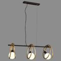 Lyra Double Ring Linear Pendant, 3 Light E27, Matt Black / Painted Gold, G95/120 Lamp Recommended additional 1