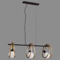 Lyra Double Ring Linear Pendant, 3 Light E27, Matt Black / Painted Gold, G95/120 Lamp Recommended additional 3