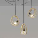 Lyra Double Ring Multi Pendant, 3 Light E27, Matt Black / Painted Gold, G95/120 Lamp Recommended additional 1