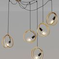Lyra Double Ring Multi Pendant, 5 Light E27, Matt Black / Painted Gold, G95/120 Lamp Recommended additional 3