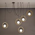Lyra Double Ring Multi Pendant, 5 Light E27, Matt Black / Painted Gold, G95/120 Lamp Recommended additional 1
