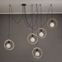 Lyra Double Ring Multi Pendant, 5 Light E27, Matt Black / Painted Gold, G95/120 Lamp Recommended additional 2