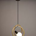 Lyra Double Ring Single Pendant, 1 Light E27, Matt Black / Painted Gold, G95/120 Lamp Recommended additional 1